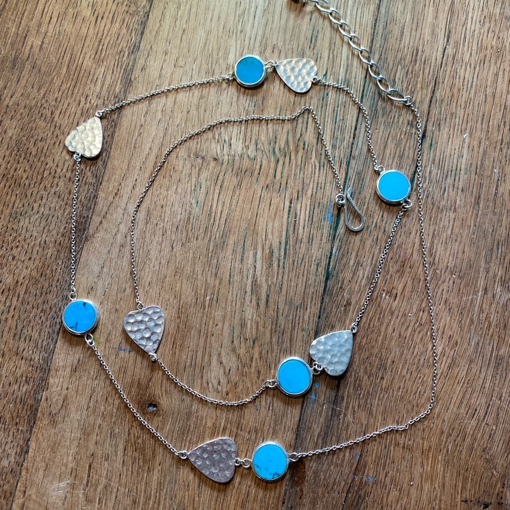 Turquoise and sterling silver heart necklace